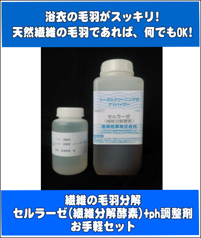 繊維の毛羽分解 セルラーゼ(繊維分解酵素)+ph調整剤 お手軽セット 沢山買えばさらにお得です!!